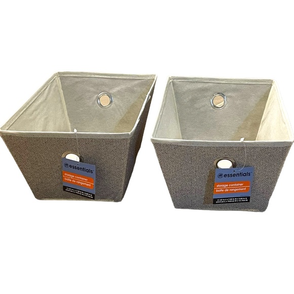 Essentials Tan Fabric 2 Pack Storage Baskets with Grommets NWT - Picture 6 of 12